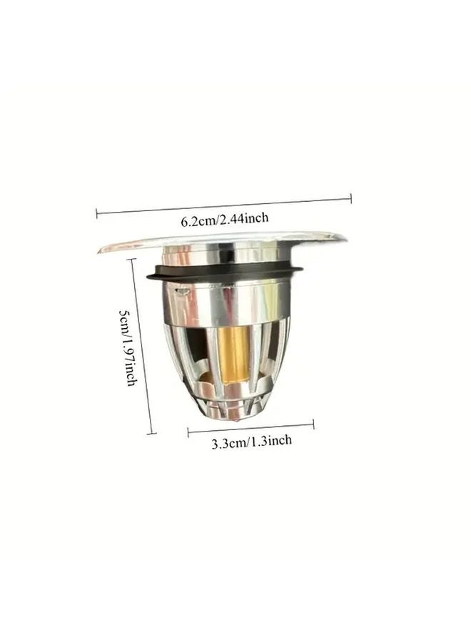 Copper Core Stainless Steel Bathroom Sink Plug With Pop Up Push And Hair Catcher - Image 3
